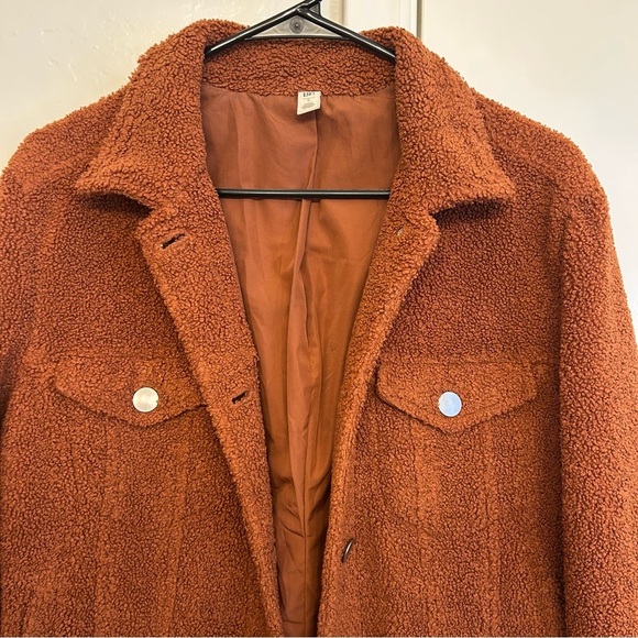 Nordstrom BP Rust Burnt Orange Sherpa Jacket Size Small Lined and Cozy - Picture 2 of 7